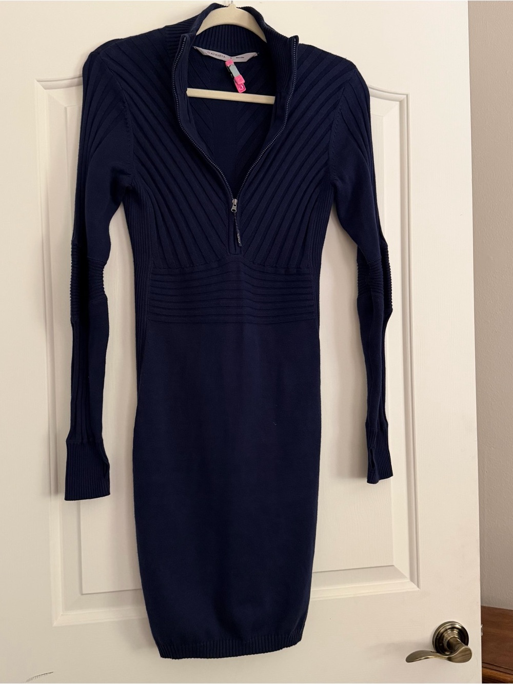 Athleta Navy Ribbed Half Zip Sweater Dress Size Small